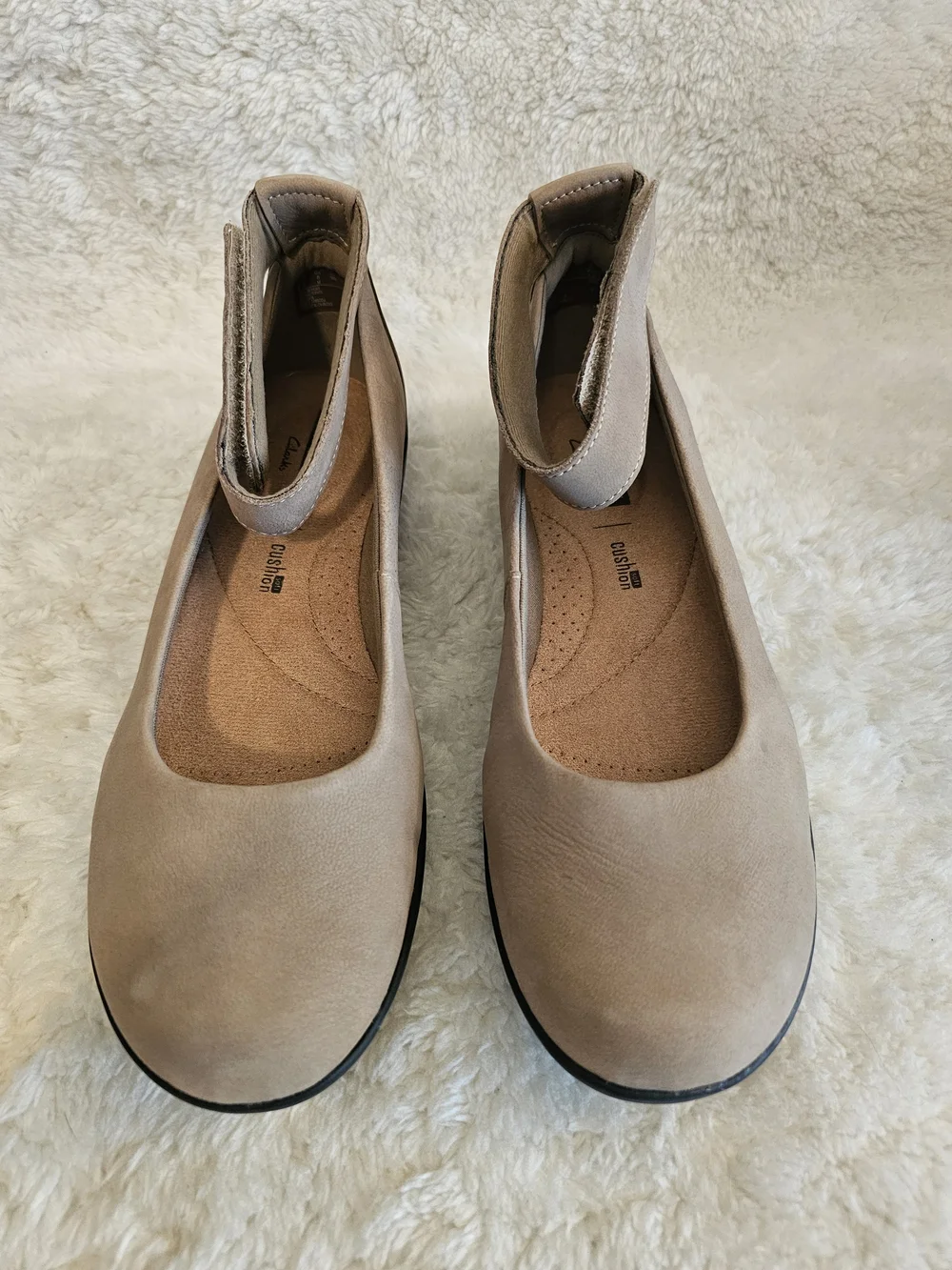 Clarks Medora Nina Mushroom Nubuck Leather Ankle Strap Flats Comfort US 8M NIB